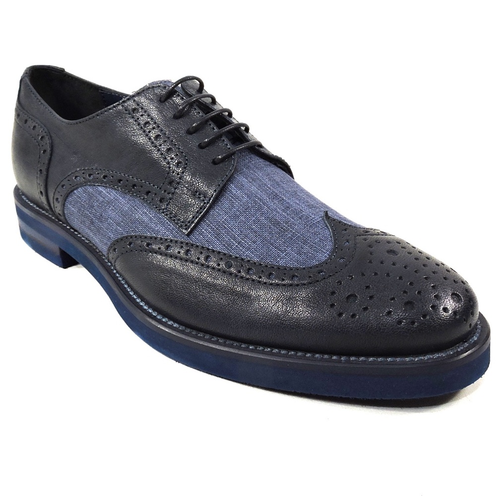 RENZO MERCURI 🇮🇹 MEN'S NAVY BLUE  LEATHER COMFORT FASHION OXFORD SHOES - Picture 3 of 7